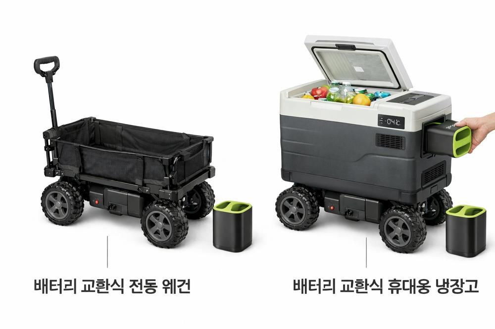 배터리 교환식 전동 웨건과 배터리 교환식 휴대용 냉장고 - 분리형 구성